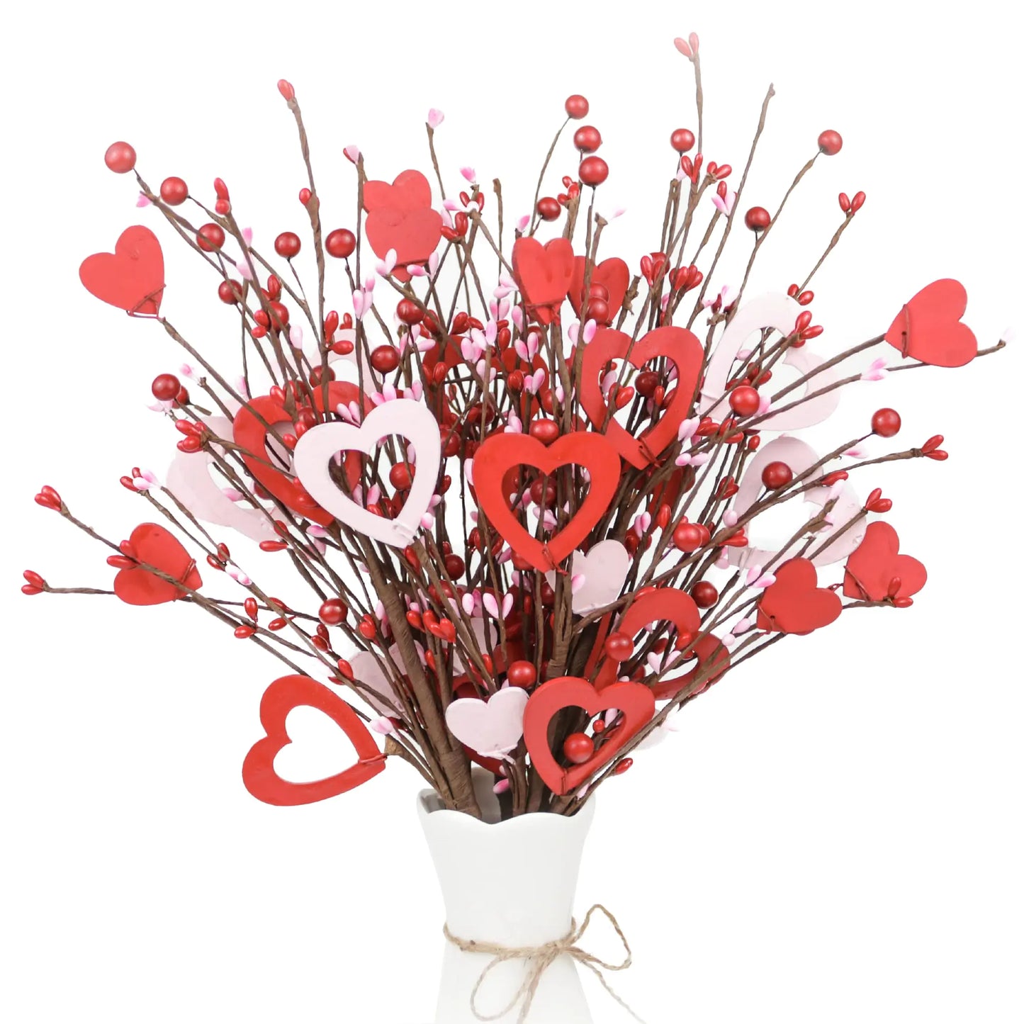 Lotus Hills Cute Valentines Day Decor 6 Pack Red and Pink Wooden Heart Shaped Picks for Valentines Day Decorations Valentines Day Picks for Home Table Decor Valentines Day Gifts