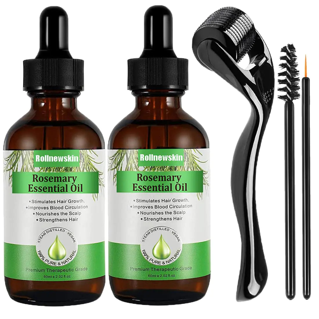 Rollnewskin 2Pack Rosemary Essential Oil - Rosemary Hair Growth Oil that promotes hair growth nourishes beards moisturizes eyelashes and cares for skin