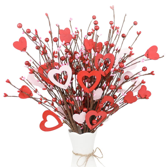 Lotus Hills Cute Valentines Day Decor 6 Pack Red and Pink Wooden Heart Shaped Picks for Valentines Day Decorations Valentines Day Picks for Home Table Decor Valentines Day Gifts