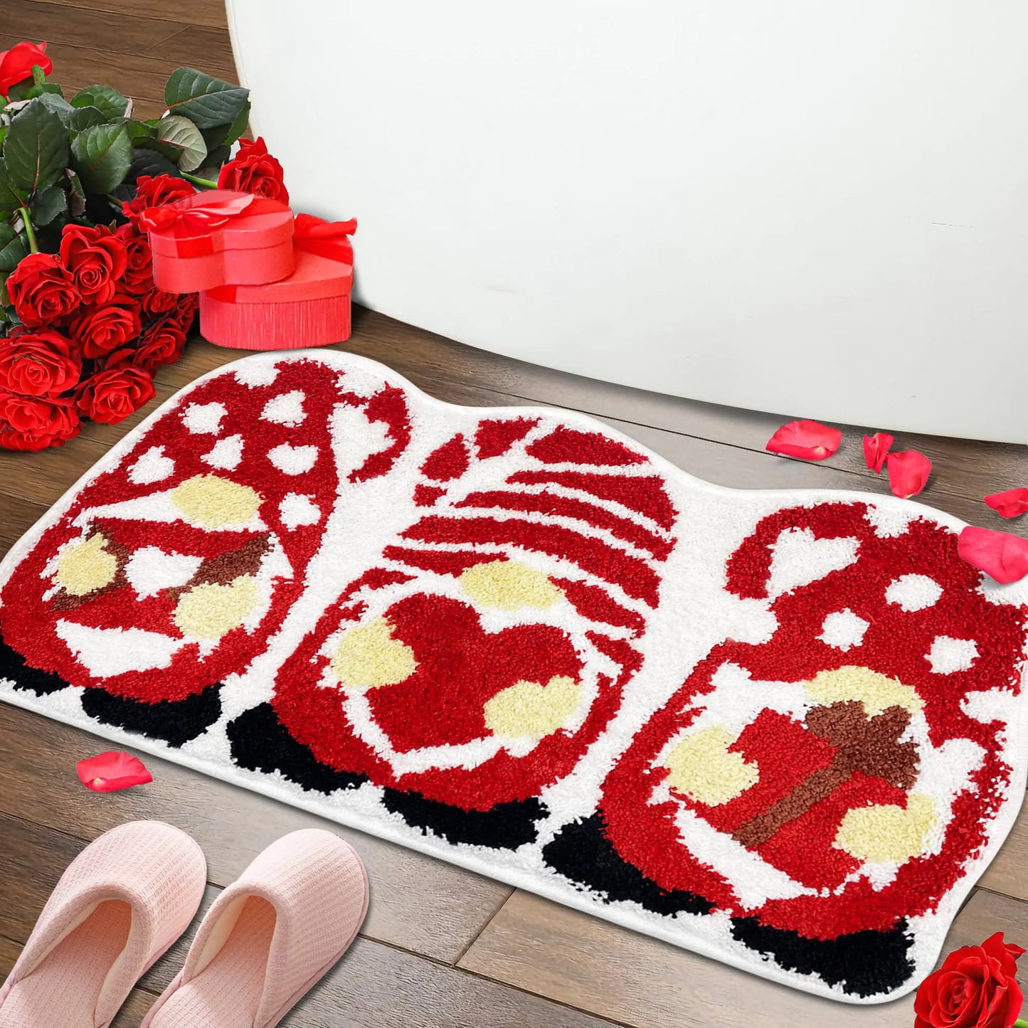 Hexagram Valentines Day Bathroom Rug Valentines Day Bathroom Decor Gnomes Valentines Bath Mat Valentines Day Rug Red for Bathroom Indoor Valentines Soft Non Slip Washable Bath Rug 16x31 Inches